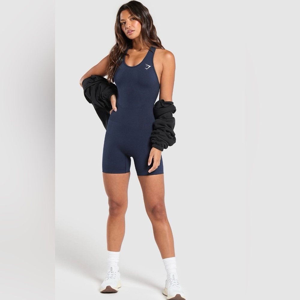 GYMSHARK Women’s Vital Seamless All In One Heavy Blue/Marl- NWT